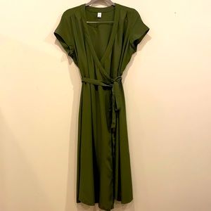 Forest Green Wrap Midi Dress